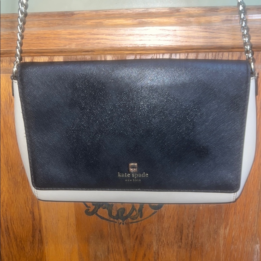 Kate Spade Black and White Shoulder Bag with Chain Strap